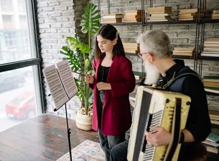 Student playing the piano